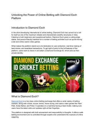 ﻿Unlocking the Power of Online Betting with Diamond Exch Platform