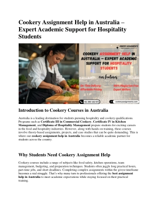 cookery assignment help in australia