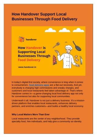 How Handover Support Local  Businesses Through Food Delivery