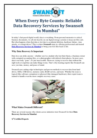 Top-Rated Data Recovery Services in Mumbai – Swansoft