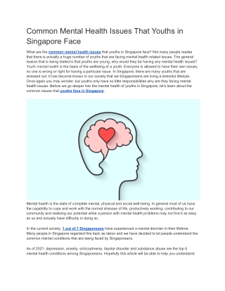 Common Mental Health Issues That Youths in Singapore Face