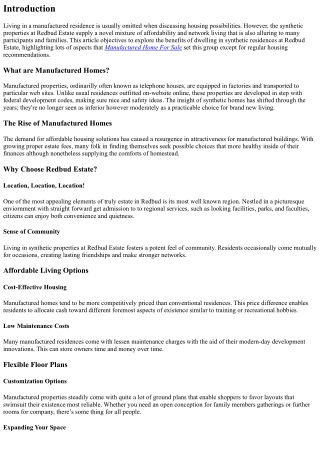 The Benefits of Living in Manufactured Homes at Redbud Estate: A Community Overv