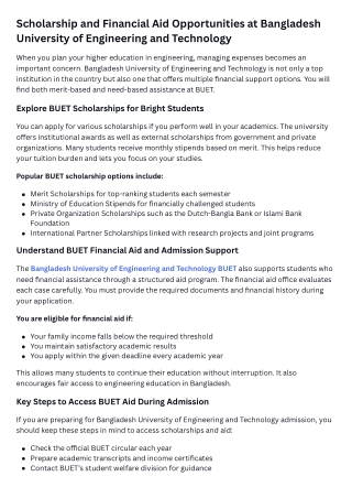 Scholarship and Financial Aid Opportunities at Bangladesh University of Engineering and Technology