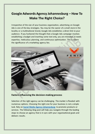 Google Adwords Agency Johannesburg – How To Make The Right Choice?