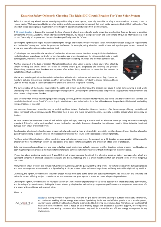 Ensuring Safety Onboard - Choosing The Right DC Circuit Breaker For Your Solar System