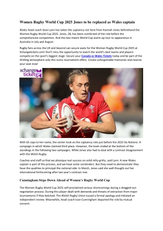 Women Rugby World Cup 2025 Jones to be replaced as Wales captain