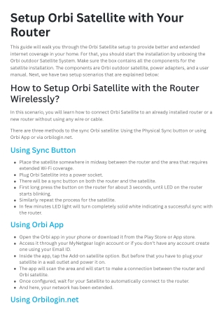 Setup Orbi Satellite with Your Router