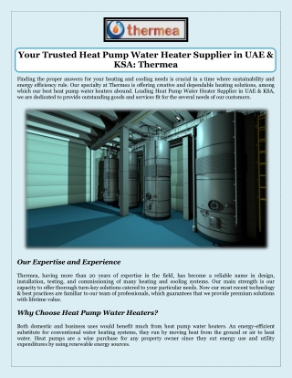 Your Trusted Heat Pump Water Heater Supplier in UAE & KSA Thermea