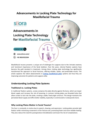 Advancements in Locking Plate Technology for Maxillofacial Trauma