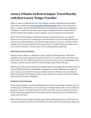 Luxury Urbania on Rent in Jaipur_ Travel Royalty with Best Luxury Tempo Traveller