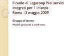 Il ruolo di Legacoop Nei servizi integrati per l infanzia Roma 13 maggio 2009