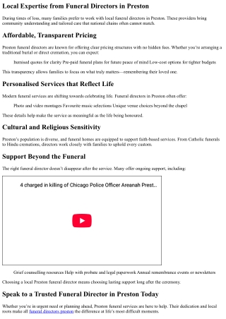 <h2>Benefits of Using Preston-Based Funeral Services</h2>  <p>During times of lo