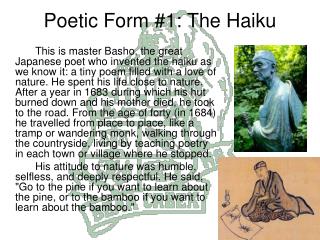 Poetic Form #1: The Haiku