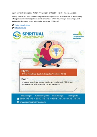 Expert SpiritualHomeopathy Doctors in Gopanpalli for PCOS P