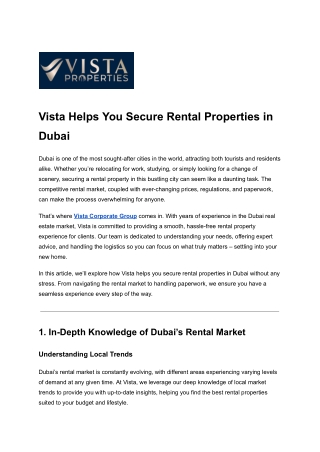 Vista Helps You Secure Rental Properties in Dubai