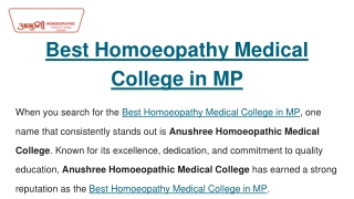 Best Homoeopathy Medical College in MP
