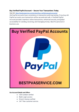 Top Sites To 771 Buy Verified PayPal Account