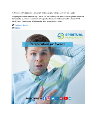 Best Homeopathy Doctors in Nallagandla for Excessive Sweating
