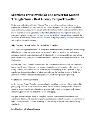 Seamless Travel with Car and Driver for Golden Triangle Tour – Best Luxury Tempo Traveller