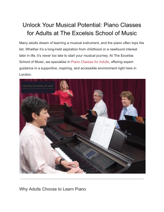 Unlock Your Musical Potential Piano Classes for Adults at The Excelsis School of Music