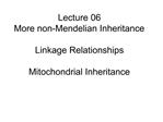 Lecture 06 More non-Mendelian Inheritance Linkage Relationships Mitochondrial Inheritance