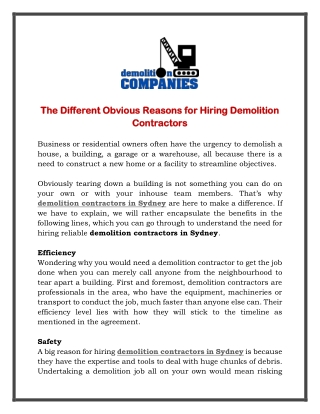The Different Obvious Reasons for Hiring Demolition Contractors