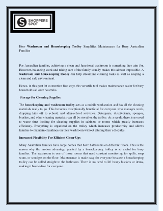 How Washroom and Housekeeping Trolley Simplifies Maintenance for Busy Australian Families