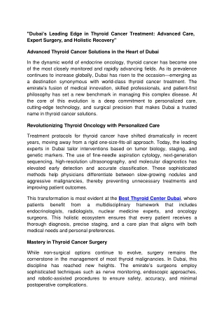 "Dubai’s Leading Edge in Thyroid Cancer Treatment: Advanced Care, Expert Surgery