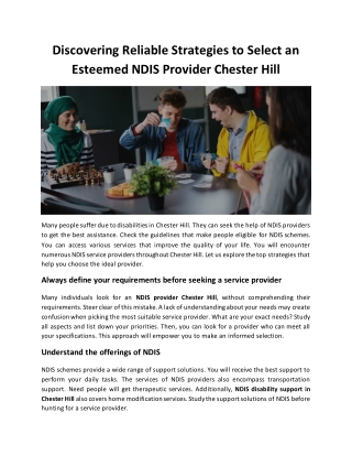 Discovering Reliable Strategies to Select an Esteemed NDIS Provider Chester Hill