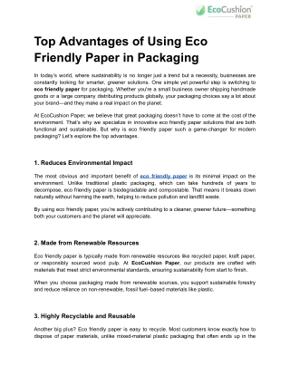 Top Advantages of Using Eco Friendly Paper in Packaging
