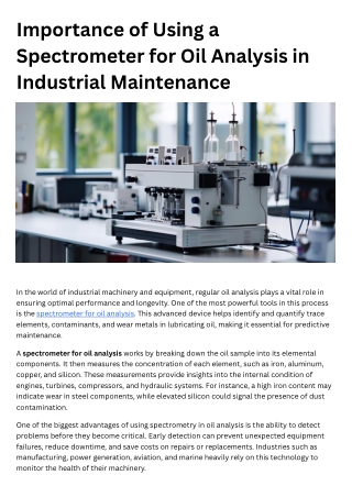 Importance of Using a Spectrometer for Oil Analysis in Industrial Maintenance