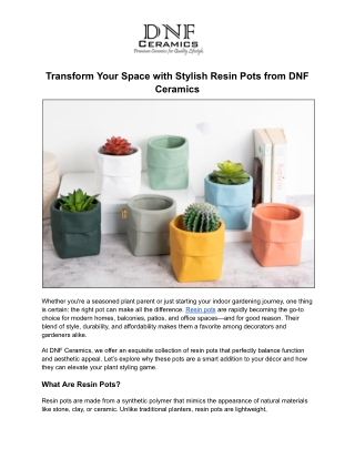 Transform Your Space with Stylish Resin Pots from DNF Ceramics