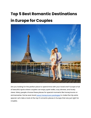 Top 5 Best Romantic Destinations in Europe for Couples