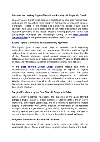 Discover the Leading Edge of Thyroid and Parathyroid Surgery in Dubai