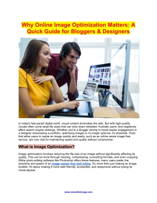 Why Online Image Optimization Matters ? || Use Image Resizer Free to Resize Imag