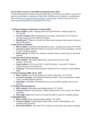 Top 10 Online Courses in India 2025 for Boosting Career Skills