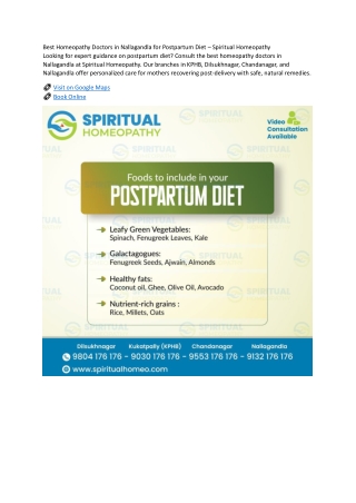 Best Homeopathy Doctors in Nallagandla for Postpartum Diet