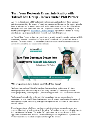 Turn Your Doctorate Dream into Reality with Takeoff Edu Group