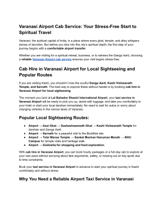 Varanasi Airport Cab Service Your Stress-Free Start to Spiritual Travel