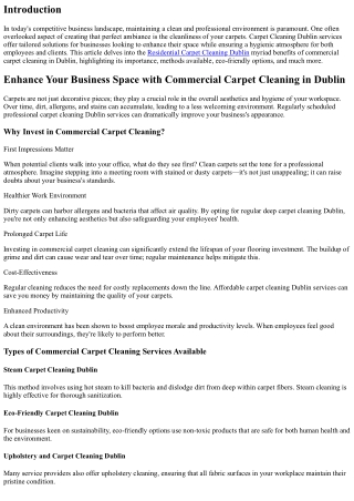 Enhance Your Business Space with Commercial Carpet Cleaning in Dublin