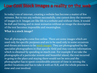 "Low Cost Stock Images a reality on the web "