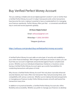Buy Verified Perfect Money Account