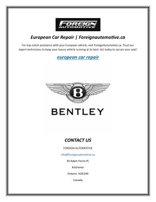 European Car Repair  Foreignautomotive.ca