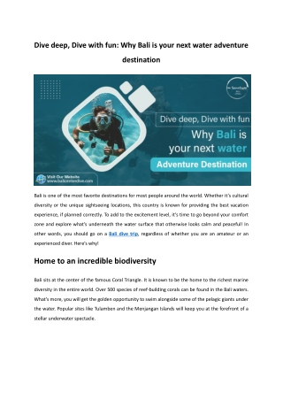 Dive deep, Dive with fun Why Bali is your next water adventure destination