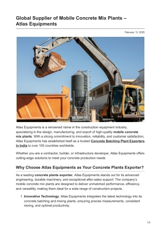 Global Supplier of Mobile Concrete Mix Plants  AtlasEquipments
