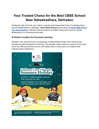 Your Trusted Choice for the Best CBSE School Near Sahastradhara, Dehradun