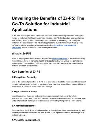Unveiling the Benefits of Zr-P5_ The Go-To Solution for Industrial Applications