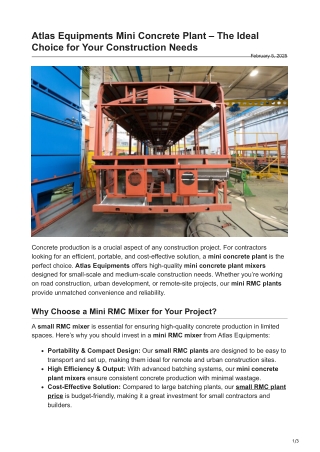 Atlas Equipments Mini Concrete Plant  The Ideal Choice for Your ConstructionNeeds