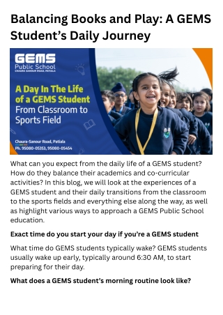 Balancing Books and Play A GEMS Student’s Daily Journey