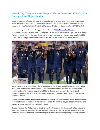 World Cup Tickets: French Players Criticize FIFA’s 2026 Schedule Over Health Ris
